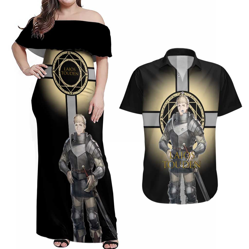 Laios Touden Dungeon Knight Couples Matching Off Shoulder Maxi Dress and Hawaiian Shirt Fantasy Anime Illustration Style