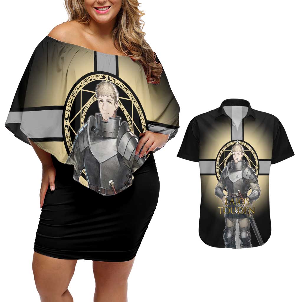 Laios Touden Dungeon Knight Couples Matching Off Shoulder Short Dress and Hawaiian Shirt Fantasy Anime Illustration Style