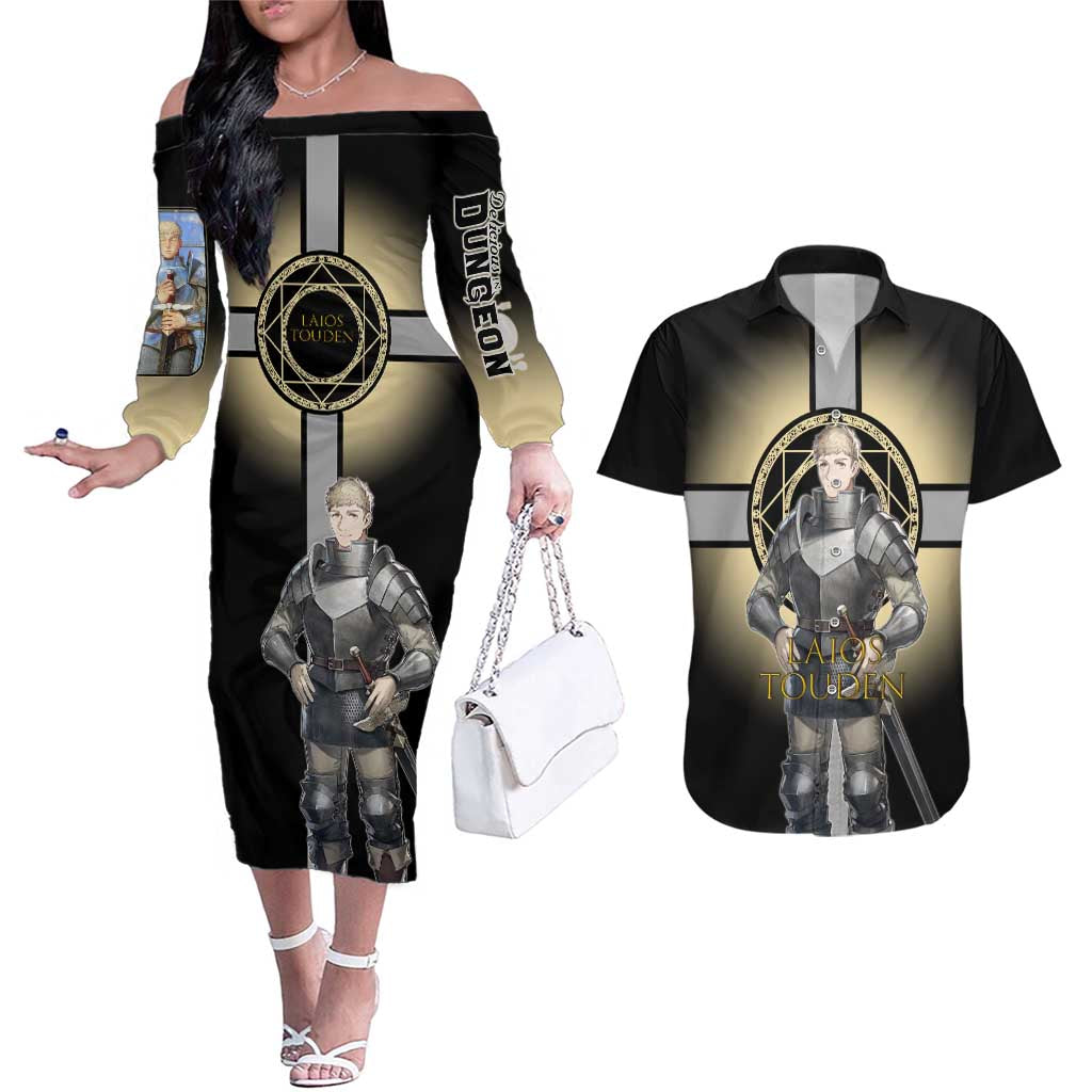 Laios Touden Dungeon Knight Couples Matching Off The Shoulder Long Sleeve Dress and Hawaiian Shirt Fantasy Anime Illustration Style