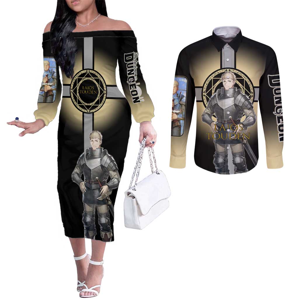 Laios Touden Dungeon Knight Couples Matching Off The Shoulder Long Sleeve Dress and Long Sleeve Button Shirt Fantasy Anime Illustration Style