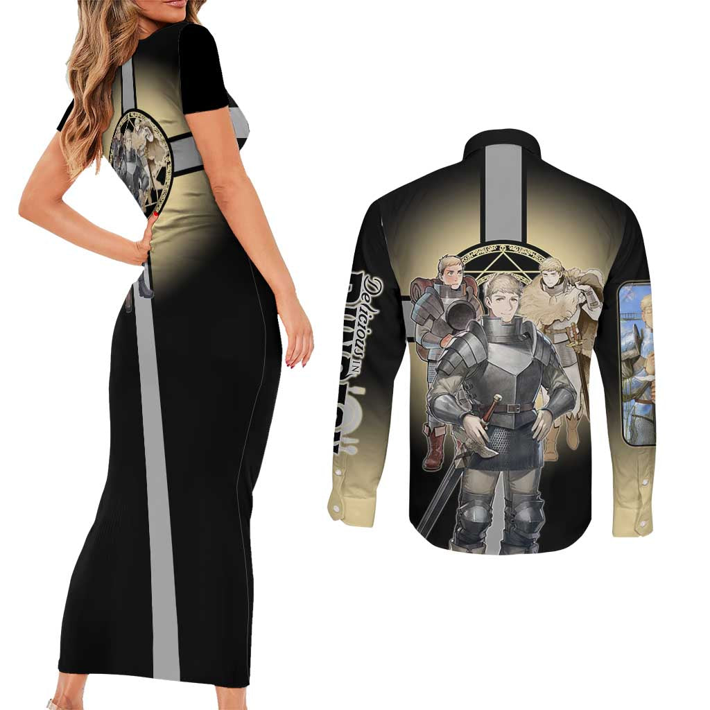 Laios Touden Dungeon Knight Couples Matching Short Sleeve Bodycon Dress and Long Sleeve Button Shirt Fantasy Anime Illustration Style