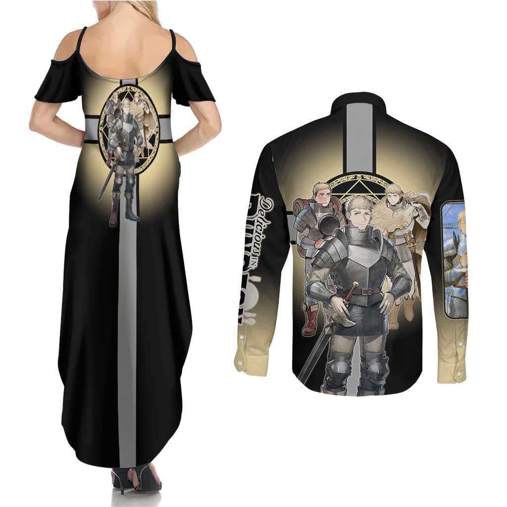 Laios Touden Dungeon Knight Couples Matching Summer Maxi Dress and Long Sleeve Button Shirt Fantasy Anime Illustration Style