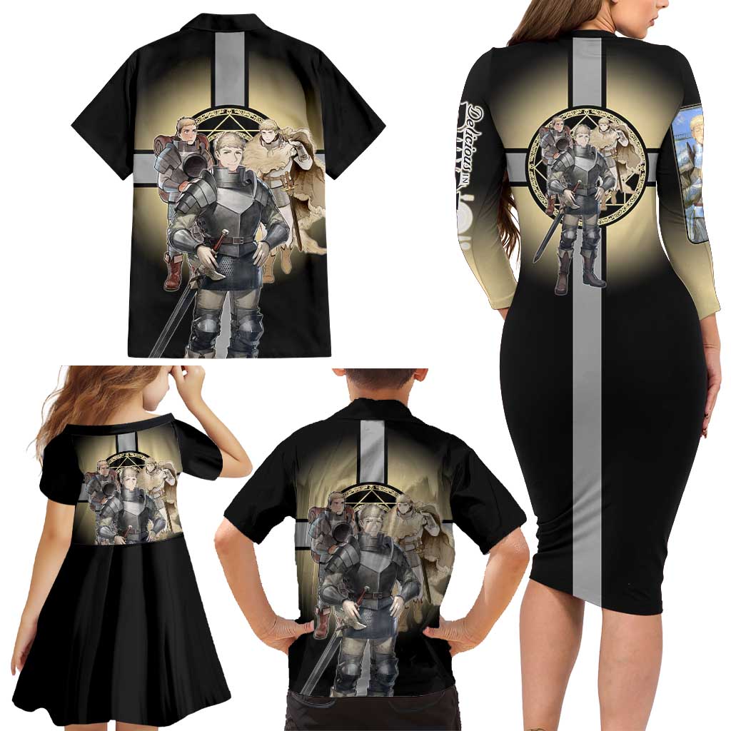 Laios Touden Dungeon Knight Family Matching Long Sleeve Bodycon Dress and Hawaiian Shirt Fantasy Anime Illustration Style