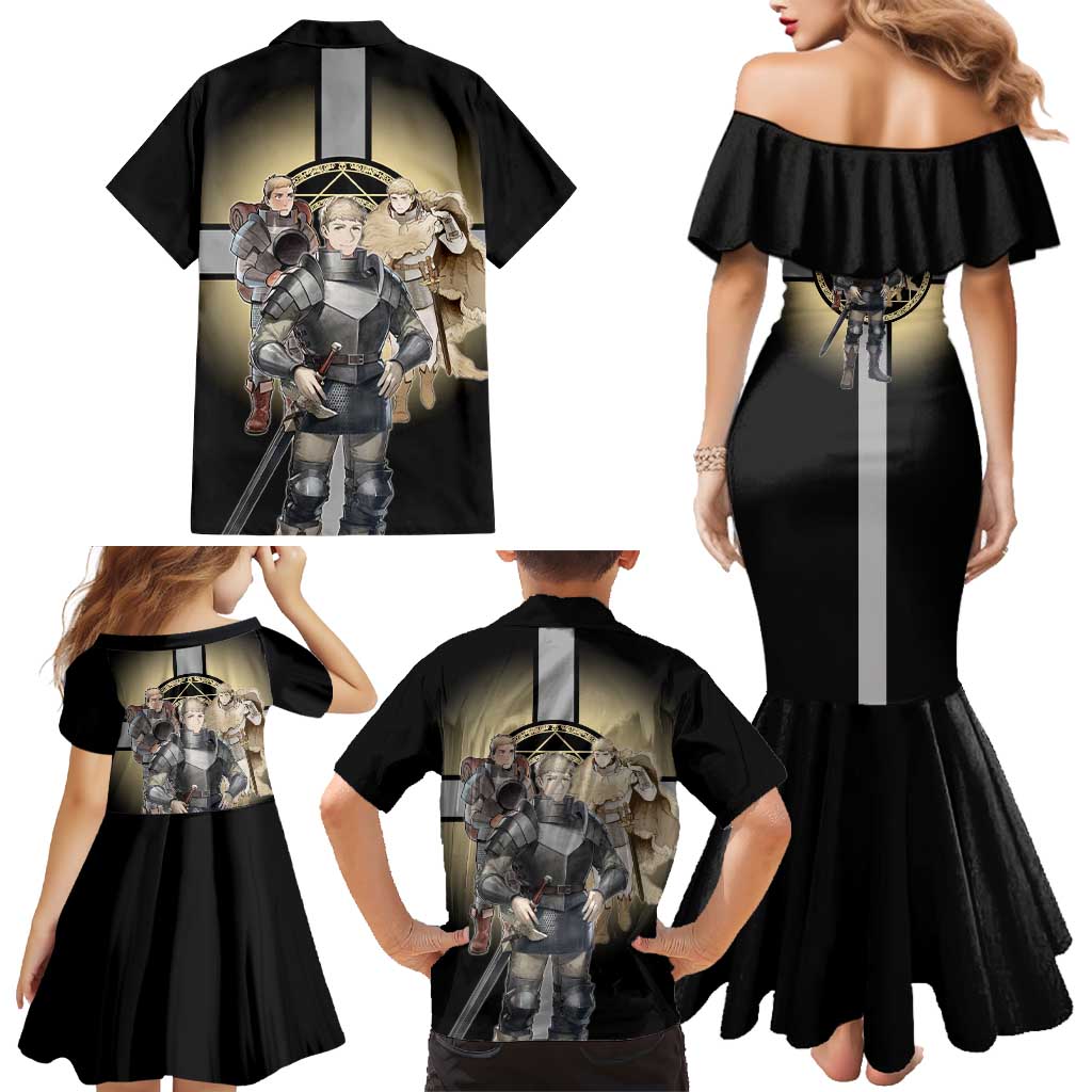 Laios Touden Dungeon Knight Family Matching Mermaid Dress and Hawaiian Shirt Fantasy Anime Illustration Style