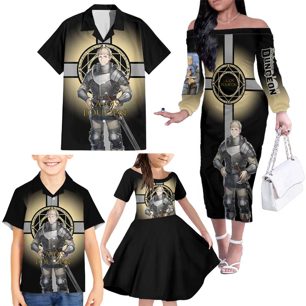 Laios Touden Dungeon Knight Family Matching Off The Shoulder Long Sleeve Dress and Hawaiian Shirt Fantasy Anime Illustration Style