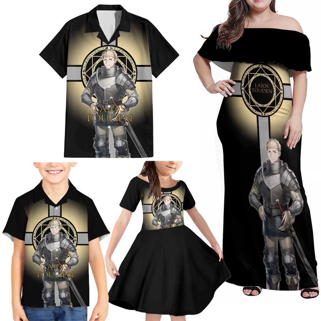 Laios Touden Dungeon Knight Family Matching Off Shoulder Maxi Dress and Hawaiian Shirt Fantasy Anime Illustration Style