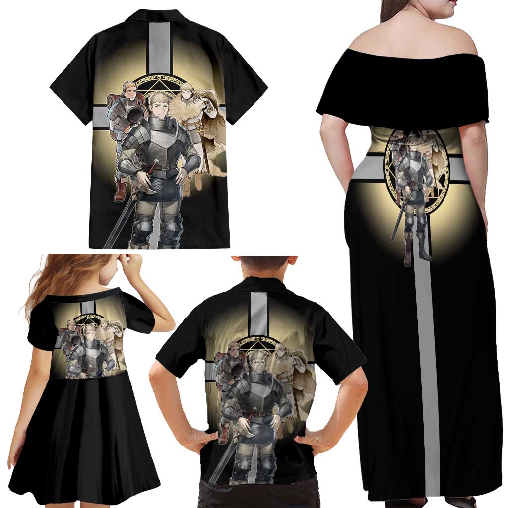 Laios Touden Dungeon Knight Family Matching Off Shoulder Maxi Dress and Hawaiian Shirt Fantasy Anime Illustration Style