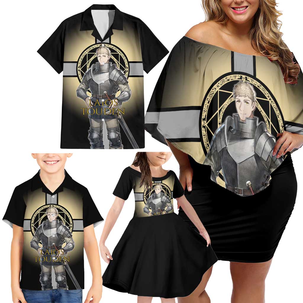 Laios Touden Dungeon Knight Family Matching Off Shoulder Short Dress and Hawaiian Shirt Fantasy Anime Illustration Style
