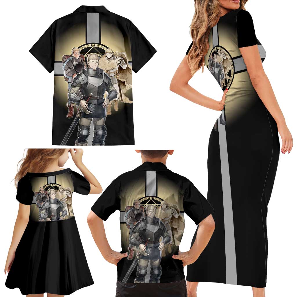 Laios Touden Dungeon Knight Family Matching Short Sleeve Bodycon Dress and Hawaiian Shirt Fantasy Anime Illustration Style