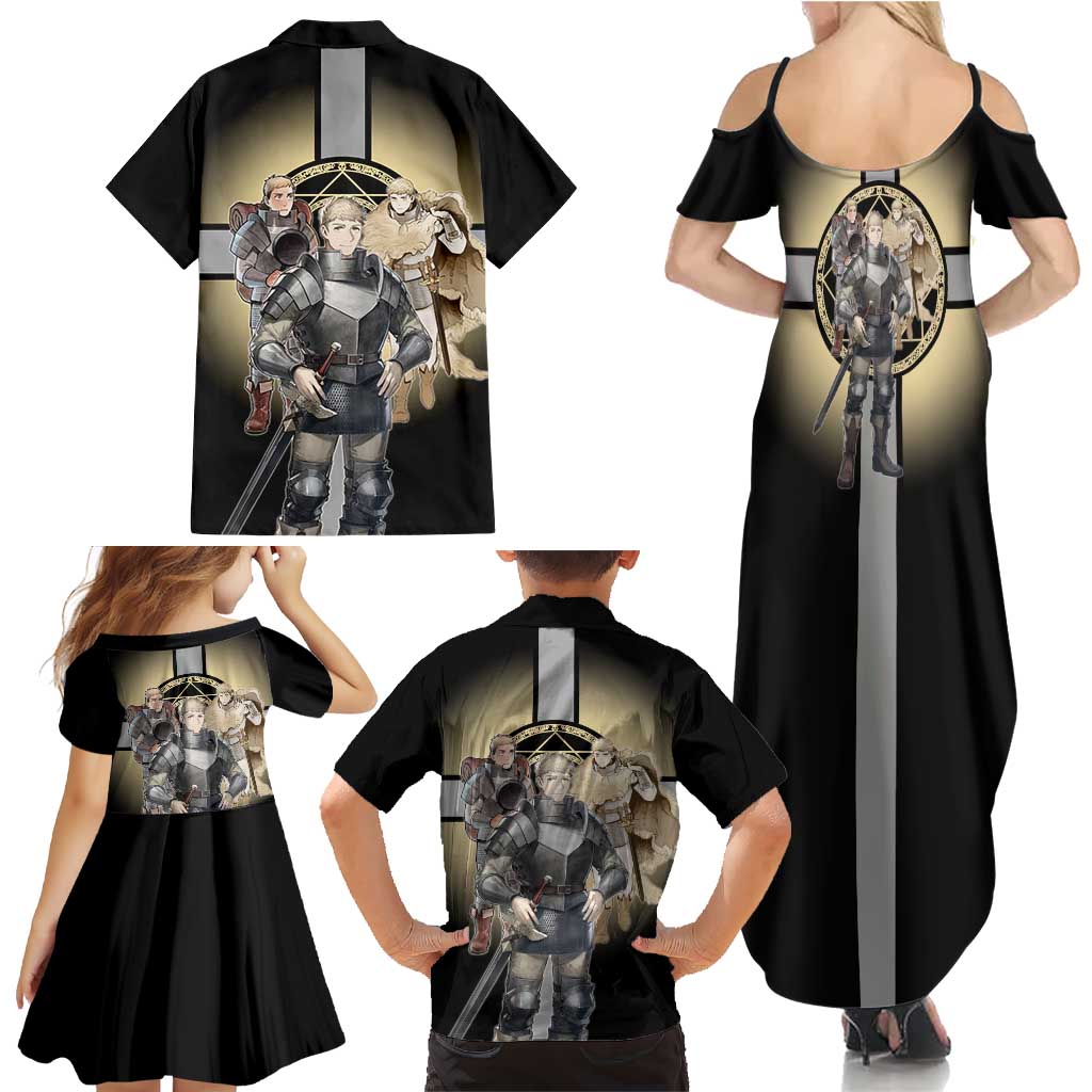 Laios Touden Dungeon Knight Family Matching Summer Maxi Dress and Hawaiian Shirt Fantasy Anime Illustration Style