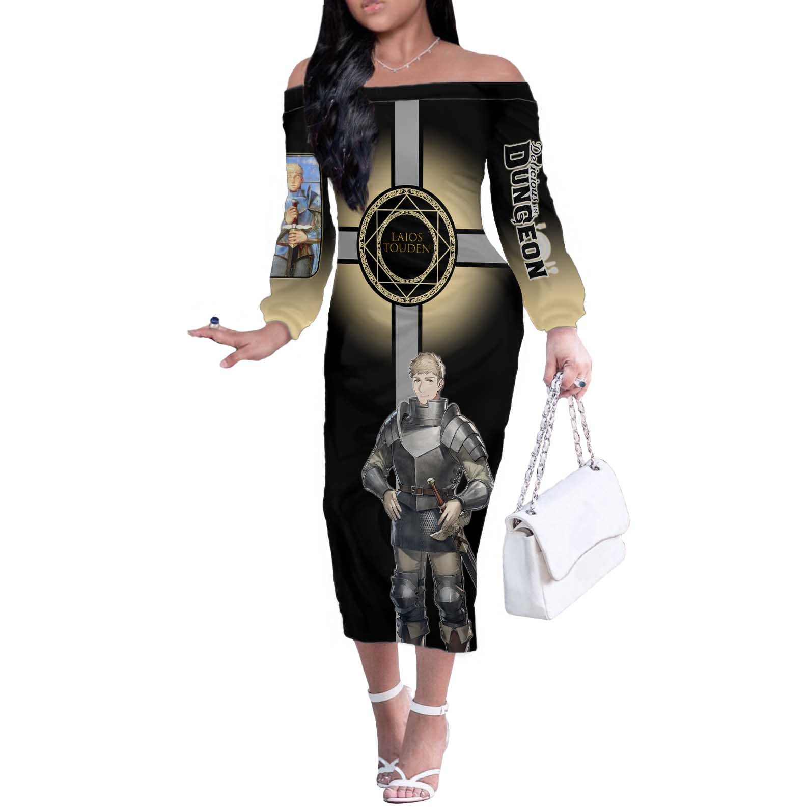 Laios Touden Dungeon Knight Off The Shoulder Long Sleeve Dress Fantasy Anime Illustration Style