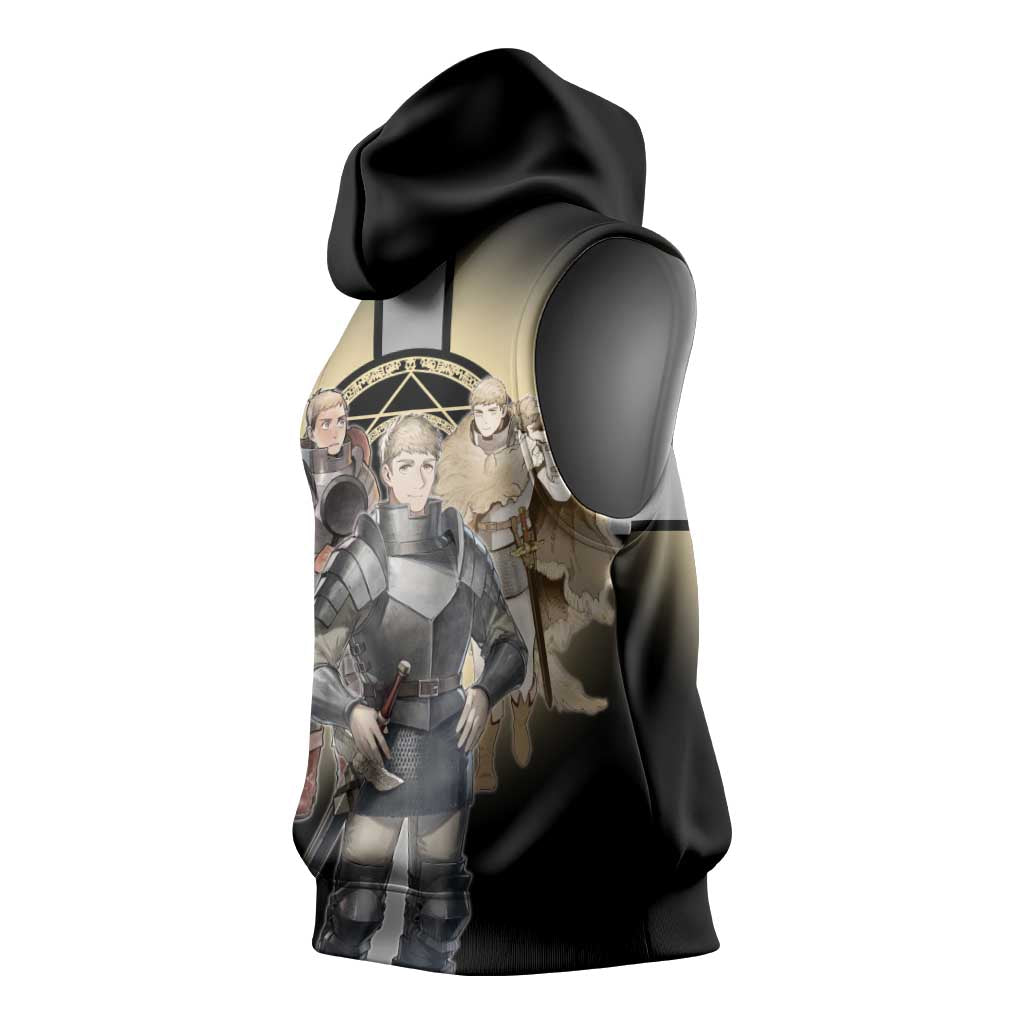 Laios Touden Dungeon Knight Sleeveless Hoodie Fantasy Anime Illustration Style