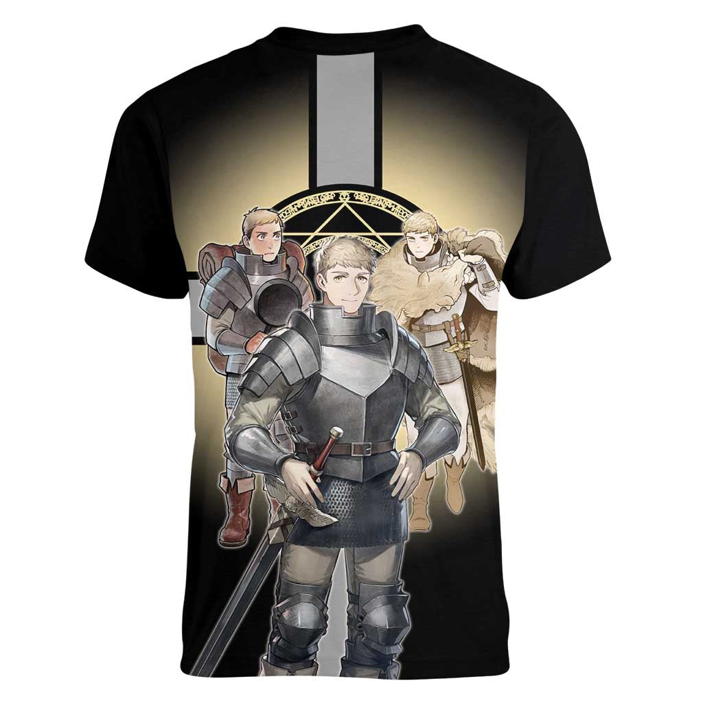Laios Touden Dungeon Knight Women V-Neck T-Shirt Fantasy Anime Illustration Style