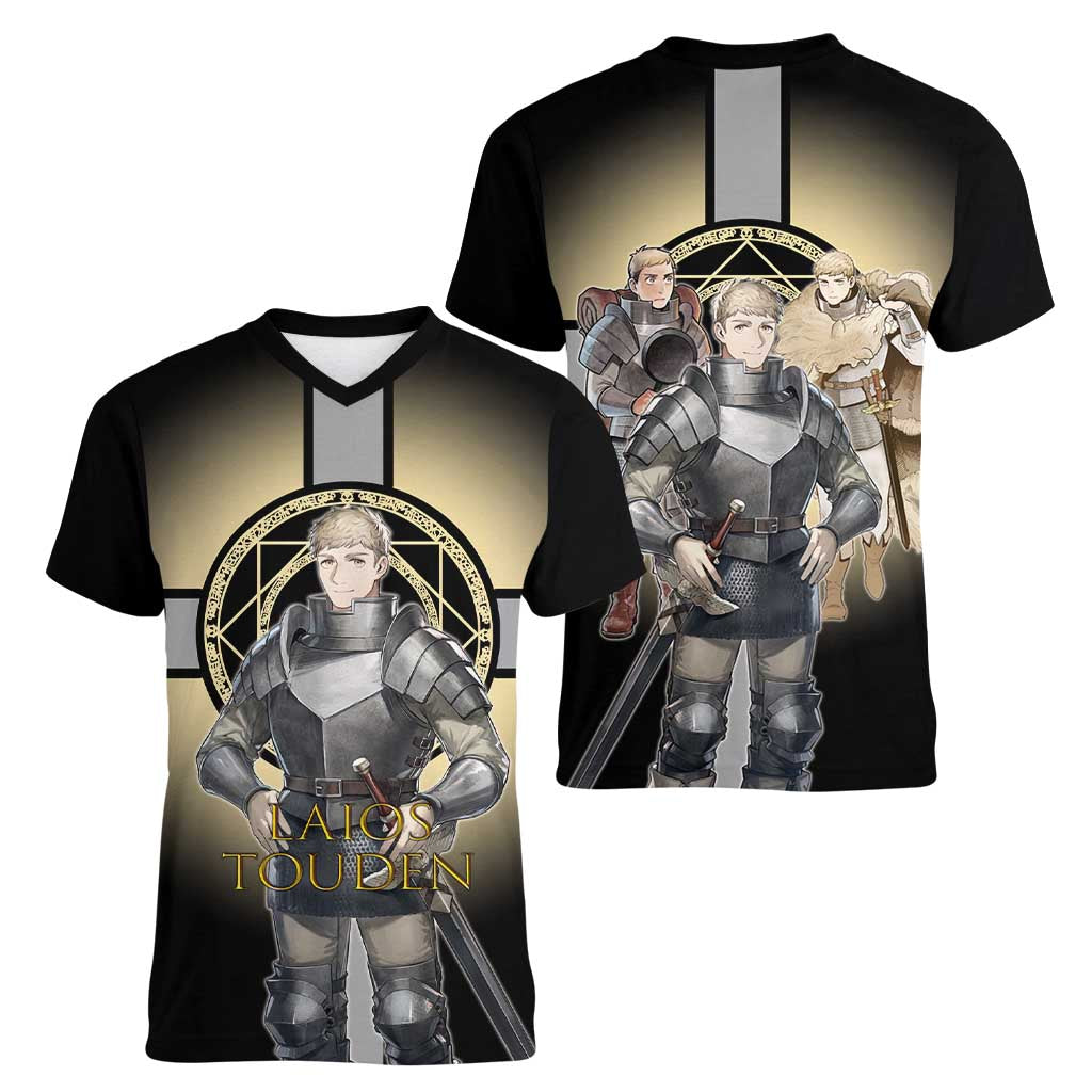 Laios Touden Dungeon Knight Women V-Neck T-Shirt Fantasy Anime Illustration Style