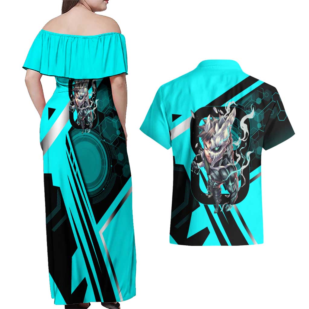 Hibino Kafka Couples Matching Off Shoulder Maxi Dress and Hawaiian Shirt Futuristic Tech Anime Style