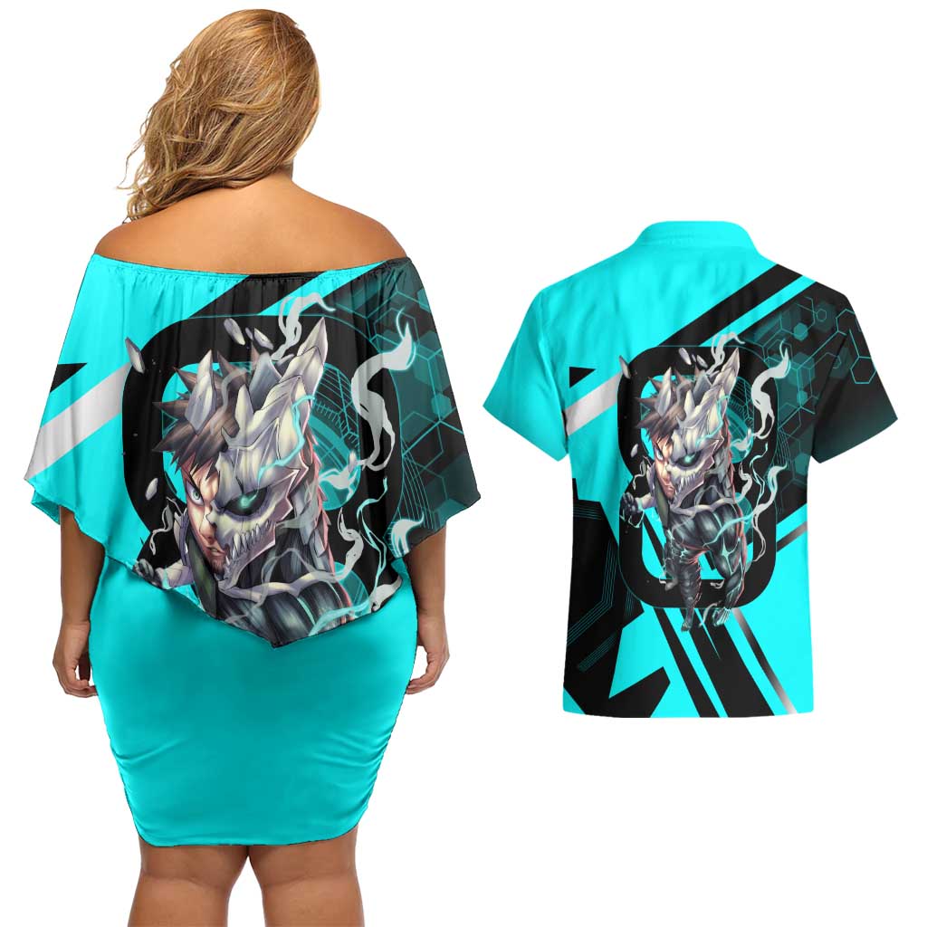 Hibino Kafka Couples Matching Off Shoulder Short Dress and Hawaiian Shirt Futuristic Tech Anime Style