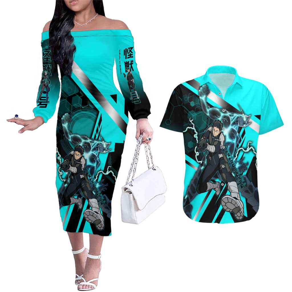 Hibino Kafka Couples Matching Off The Shoulder Long Sleeve Dress and Hawaiian Shirt Futuristic Tech Anime Style