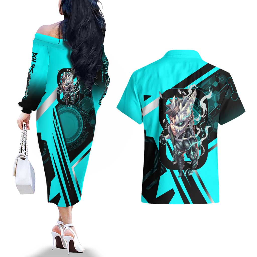 Hibino Kafka Couples Matching Off The Shoulder Long Sleeve Dress and Hawaiian Shirt Futuristic Tech Anime Style