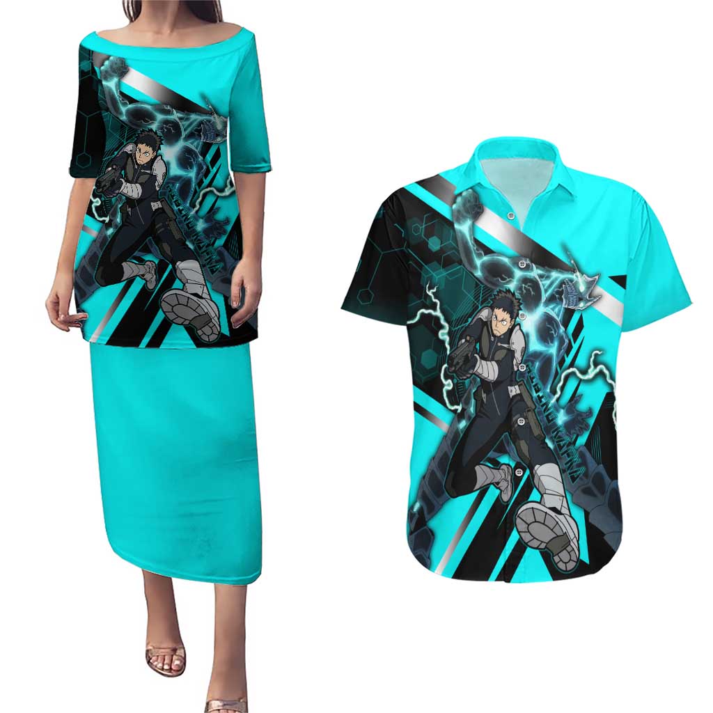 Hibino Kafka Couples Matching Puletasi and Hawaiian Shirt Futuristic Tech Anime Style