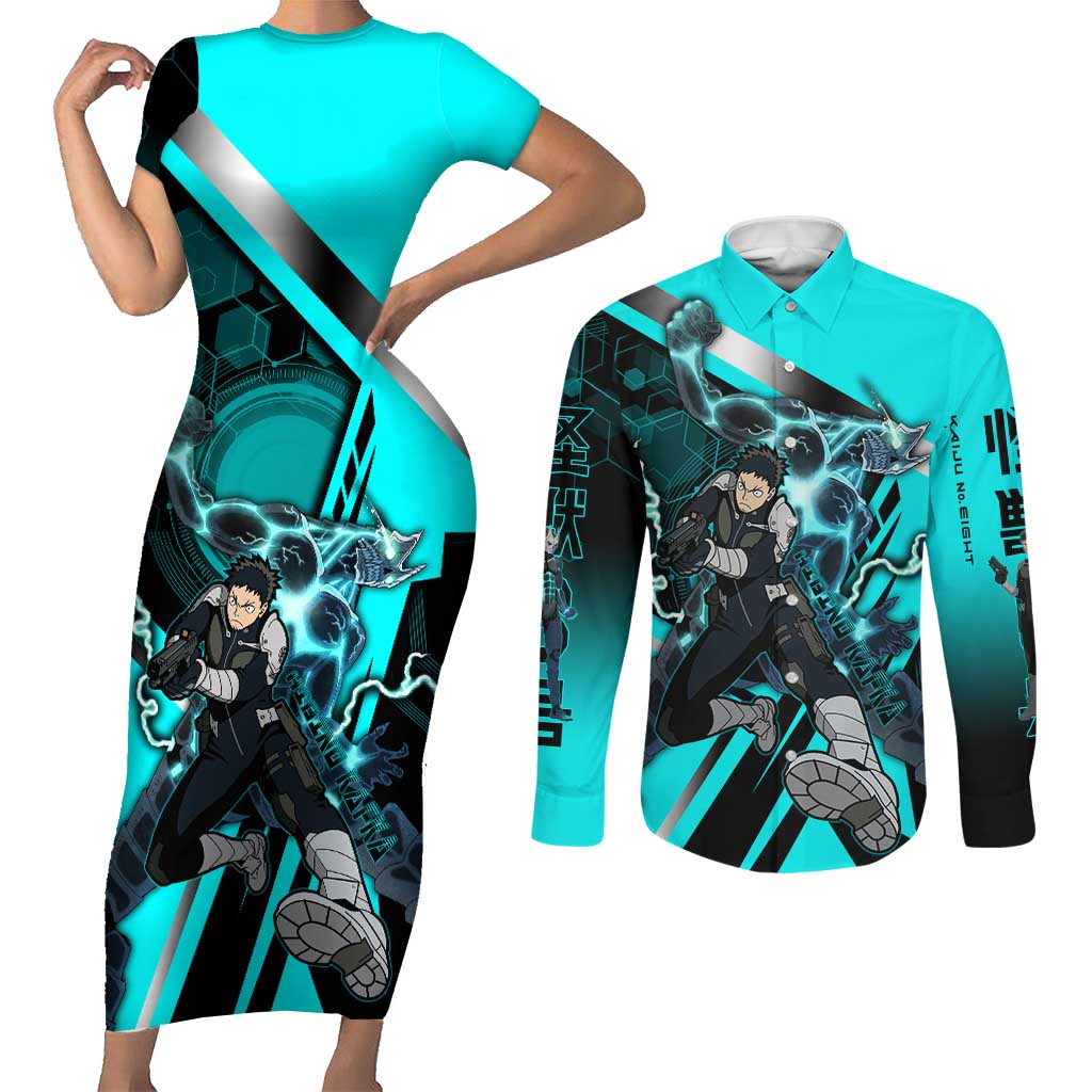 Hibino Kafka Couples Matching Short Sleeve Bodycon Dress and Long Sleeve Button Shirt Futuristic Tech Anime Style