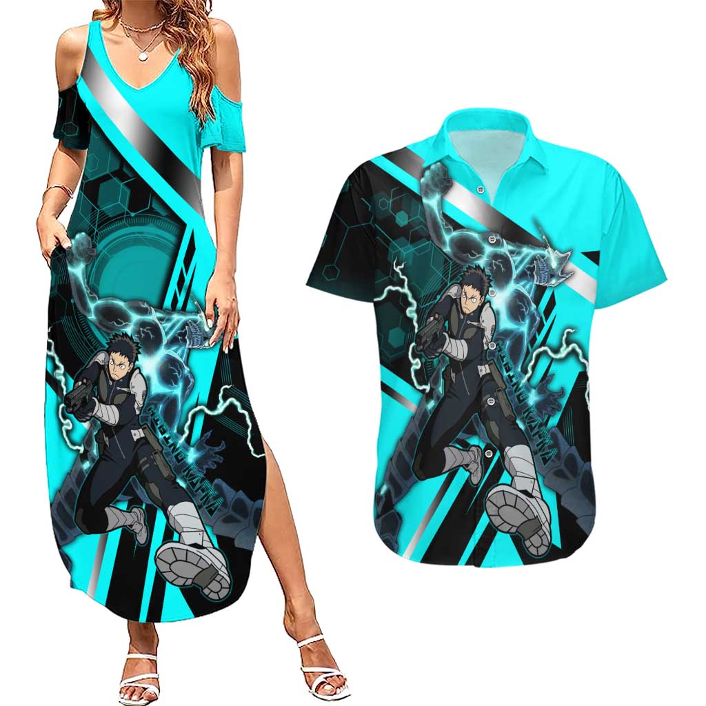 Hibino Kafka Couples Matching Summer Maxi Dress and Hawaiian Shirt Futuristic Tech Anime Style