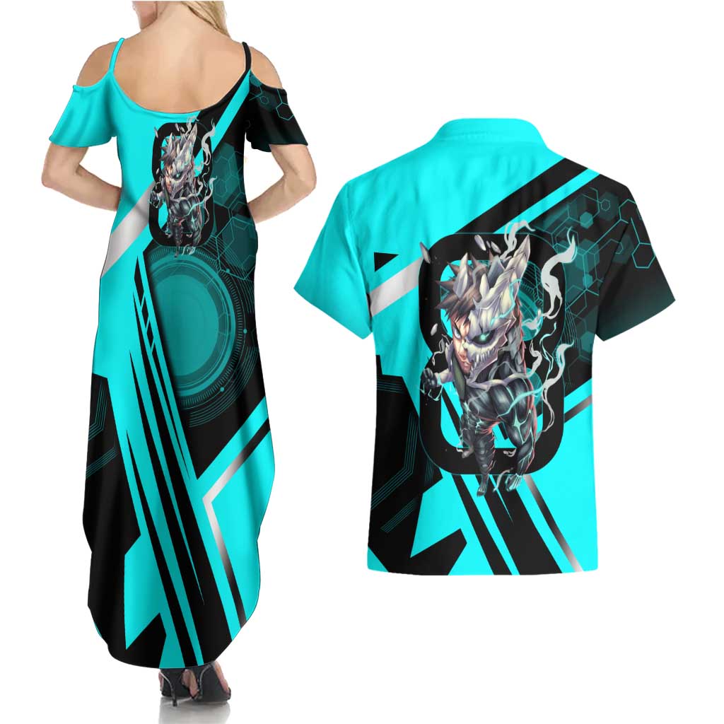 Hibino Kafka Couples Matching Summer Maxi Dress and Hawaiian Shirt Futuristic Tech Anime Style