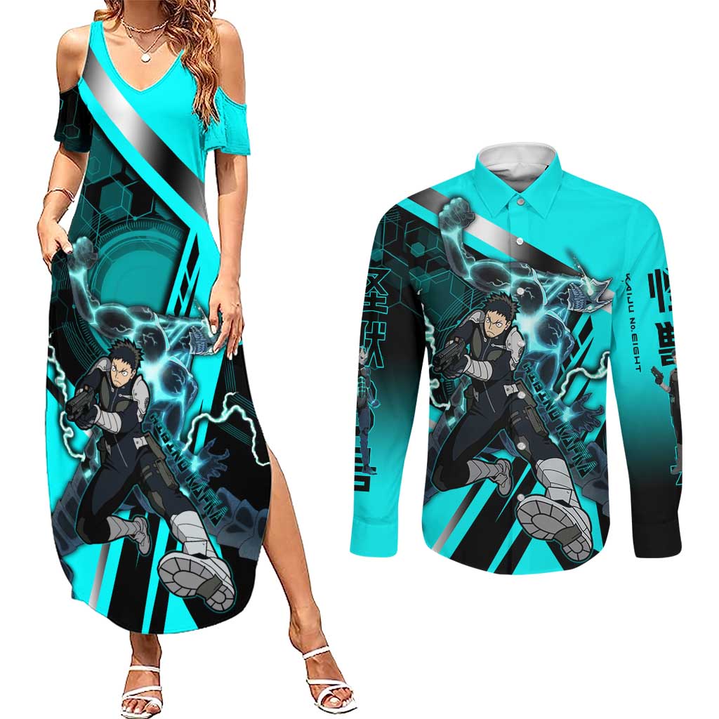 Hibino Kafka Couples Matching Summer Maxi Dress and Long Sleeve Button Shirt Futuristic Tech Anime Style