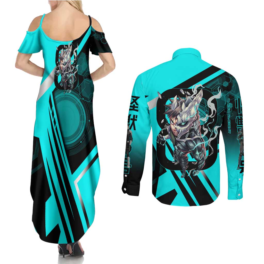 Hibino Kafka Couples Matching Summer Maxi Dress and Long Sleeve Button Shirt Futuristic Tech Anime Style