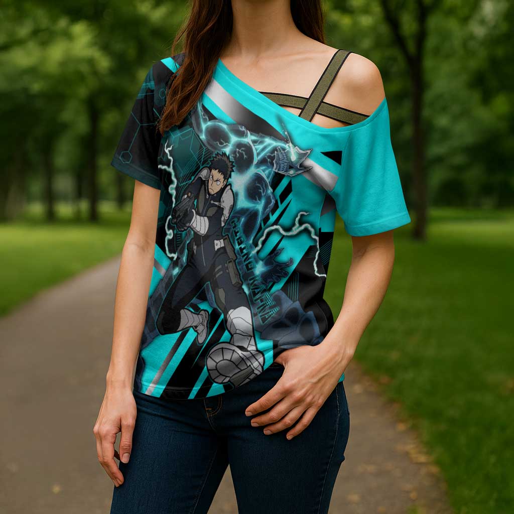 Hibino Kafka Cross Shoulder Shirt Futuristic Tech Anime Style