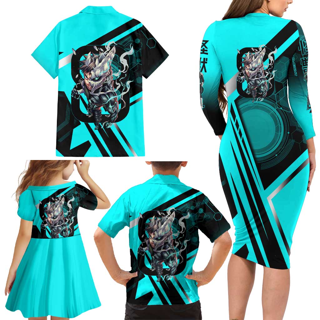 Hibino Kafka Family Matching Long Sleeve Bodycon Dress and Hawaiian Shirt Futuristic Tech Anime Style