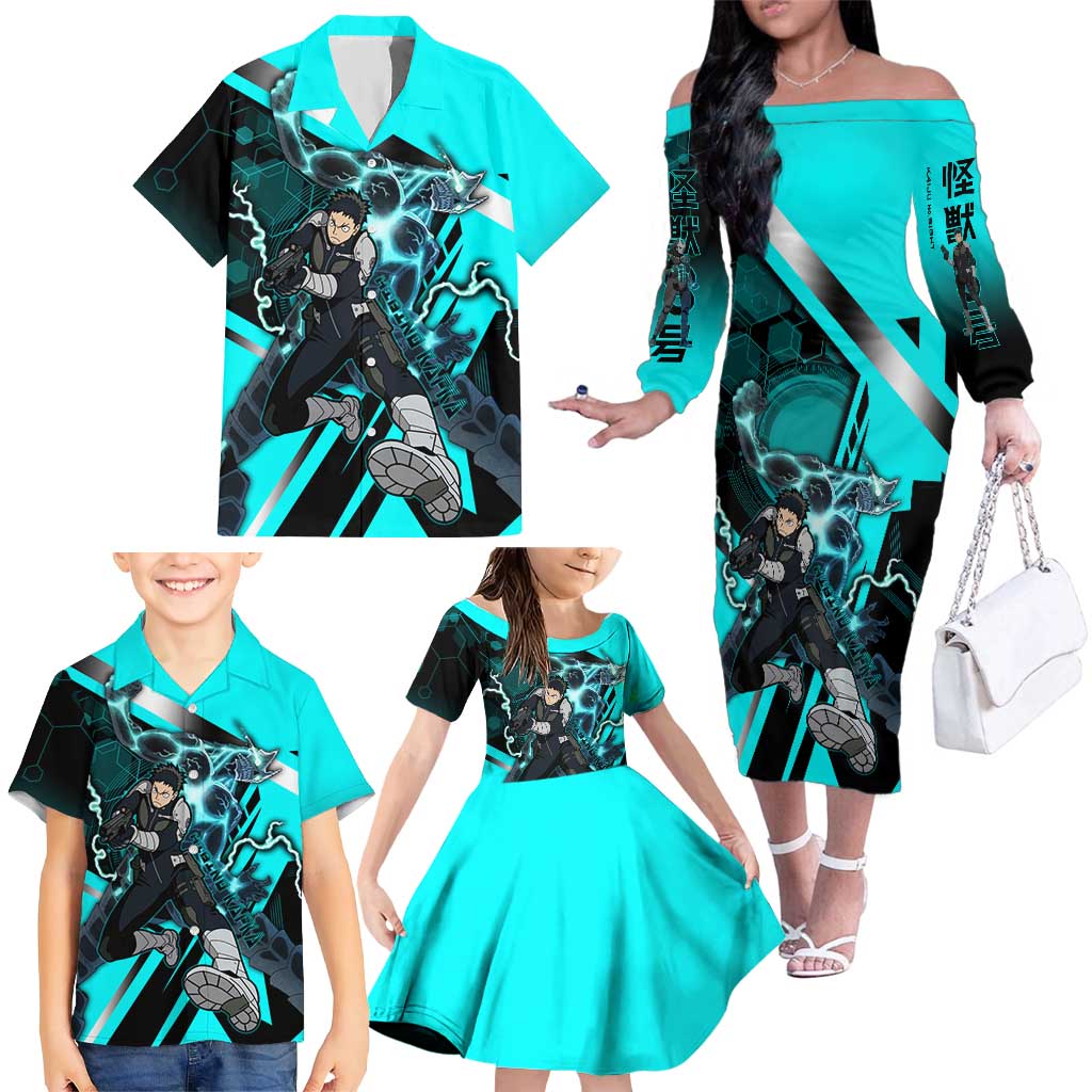 Hibino Kafka Family Matching Off The Shoulder Long Sleeve Dress and Hawaiian Shirt Futuristic Tech Anime Style