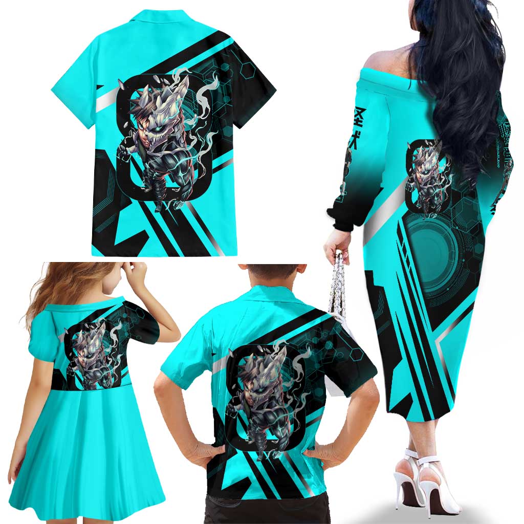 Hibino Kafka Family Matching Off The Shoulder Long Sleeve Dress and Hawaiian Shirt Futuristic Tech Anime Style
