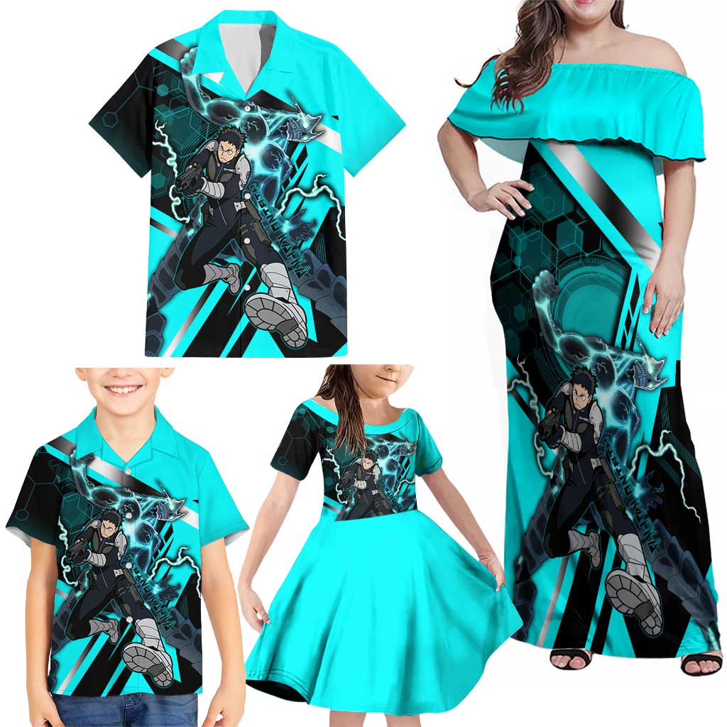 Hibino Kafka Family Matching Off Shoulder Maxi Dress and Hawaiian Shirt Futuristic Tech Anime Style