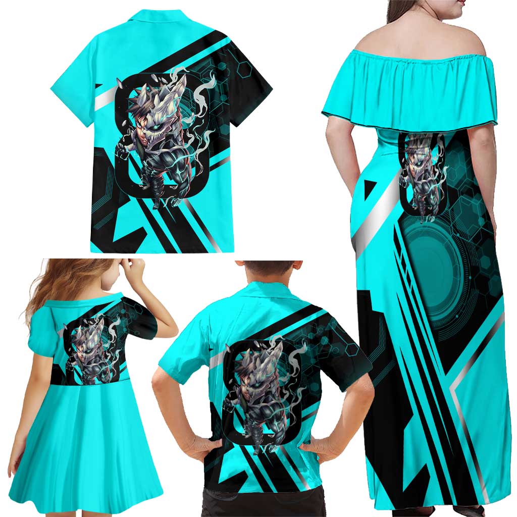 Hibino Kafka Family Matching Off Shoulder Maxi Dress and Hawaiian Shirt Futuristic Tech Anime Style