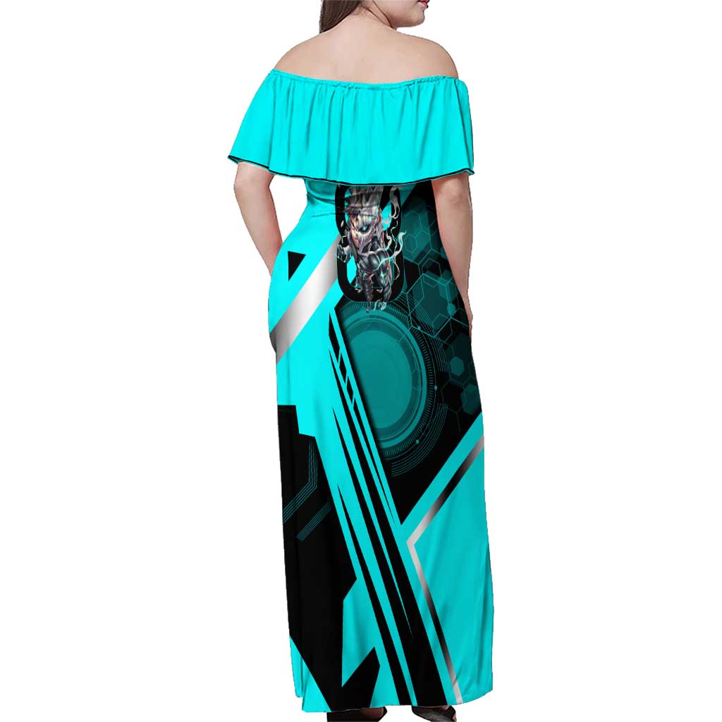 Hibino Kafka Family Matching Off Shoulder Maxi Dress and Hawaiian Shirt Futuristic Tech Anime Style