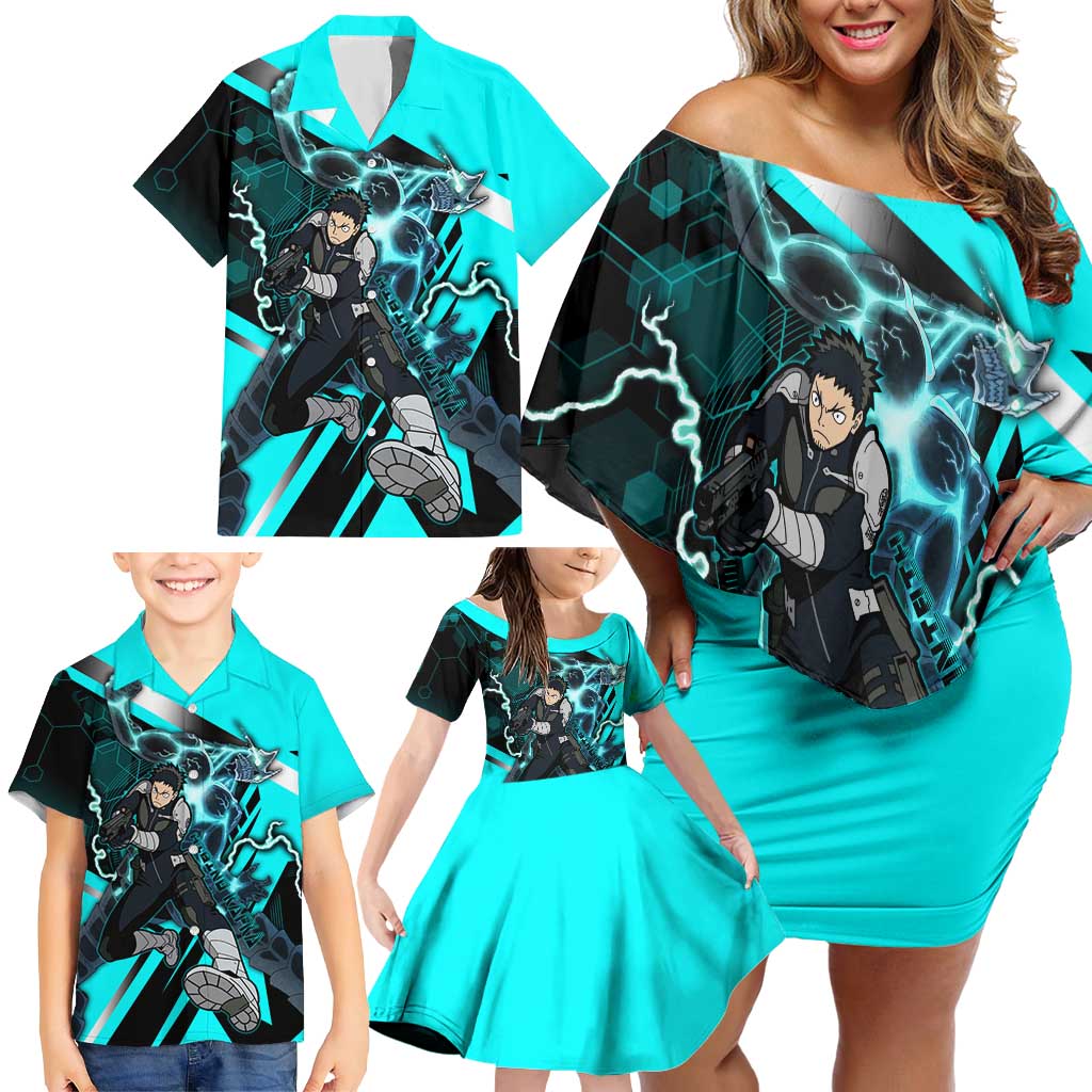 Hibino Kafka Family Matching Off Shoulder Short Dress and Hawaiian Shirt Futuristic Tech Anime Style