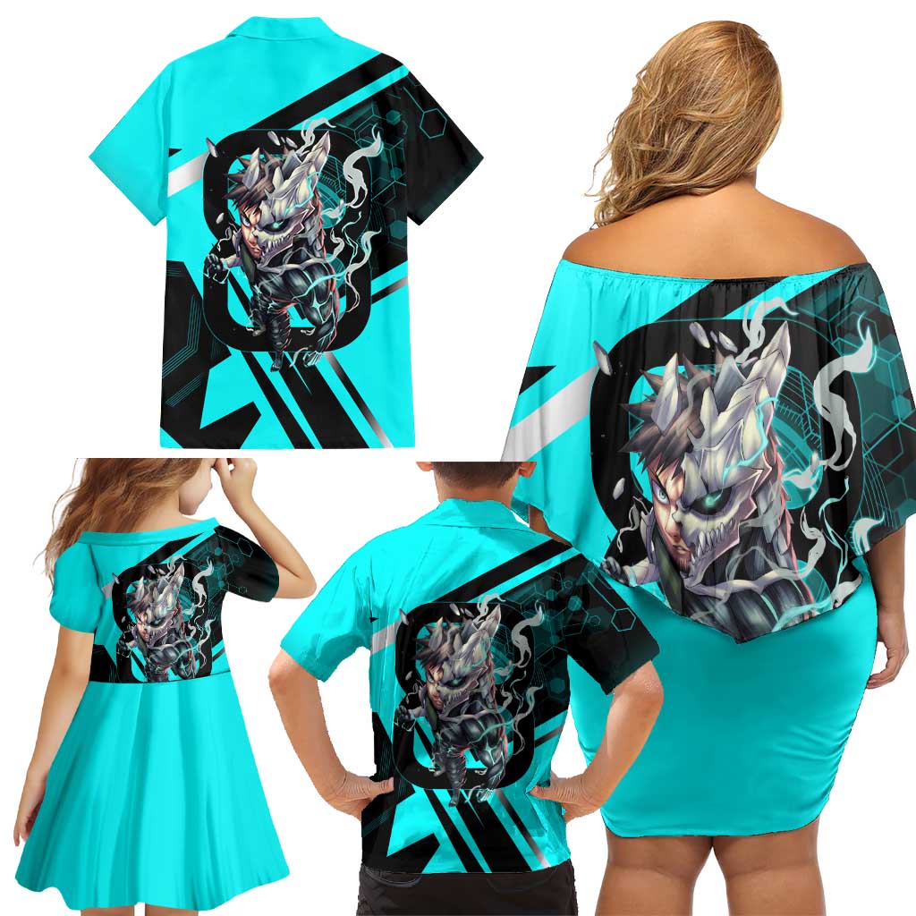Hibino Kafka Family Matching Off Shoulder Short Dress and Hawaiian Shirt Futuristic Tech Anime Style