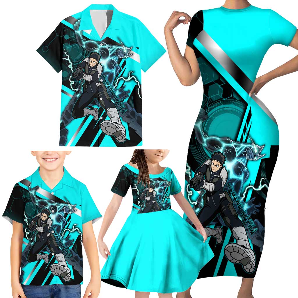 Hibino Kafka Family Matching Short Sleeve Bodycon Dress and Hawaiian Shirt Futuristic Tech Anime Style