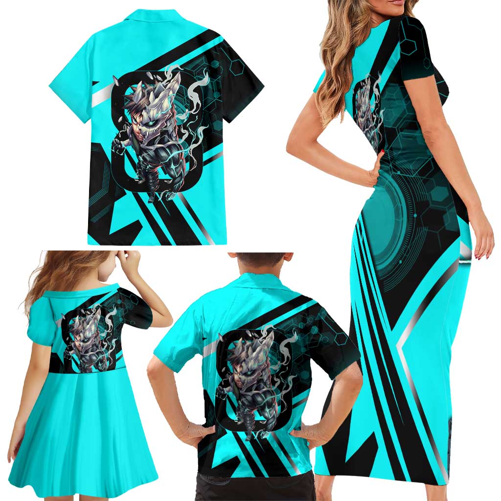Hibino Kafka Family Matching Short Sleeve Bodycon Dress and Hawaiian Shirt Futuristic Tech Anime Style