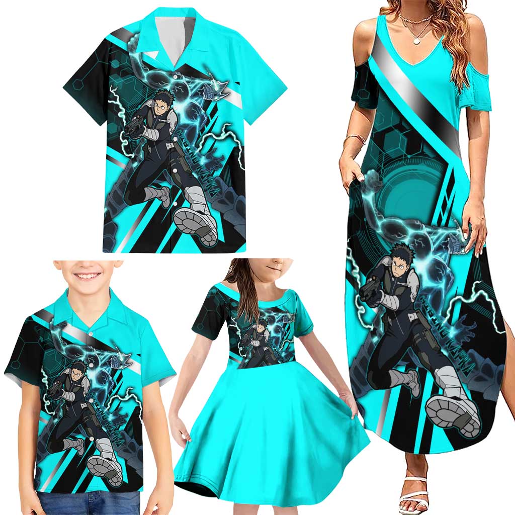 Hibino Kafka Family Matching Summer Maxi Dress and Hawaiian Shirt Futuristic Tech Anime Style