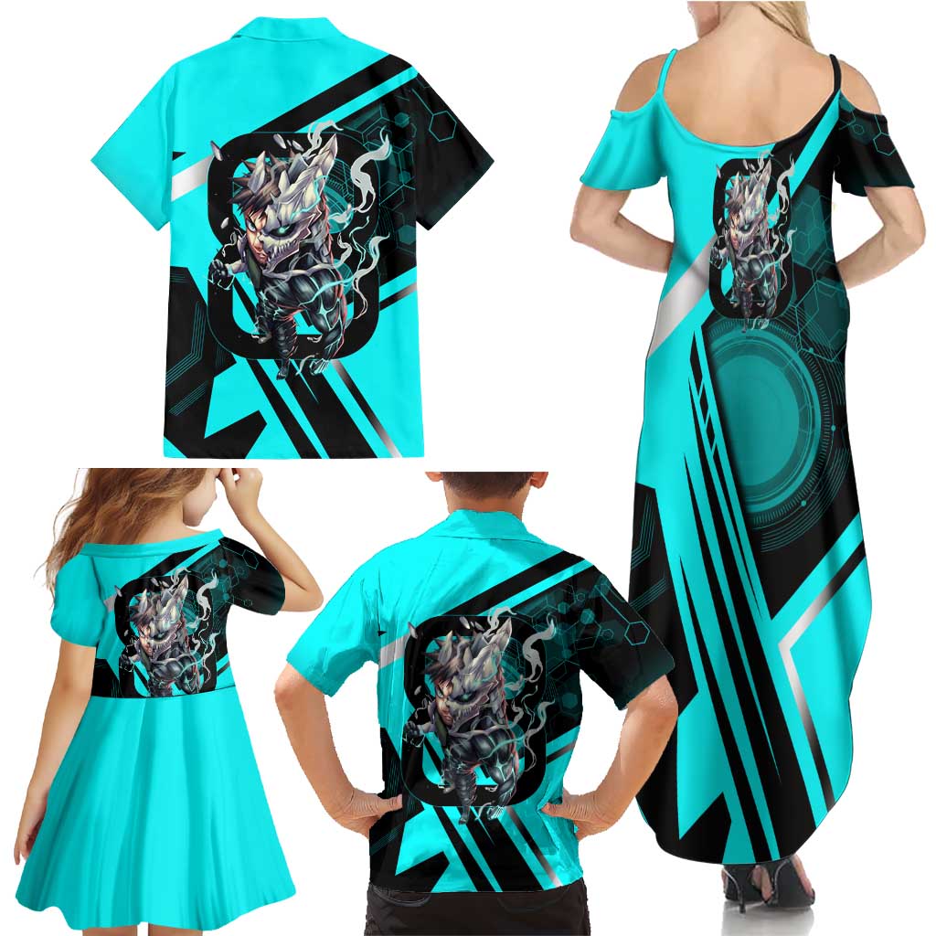 Hibino Kafka Family Matching Summer Maxi Dress and Hawaiian Shirt Futuristic Tech Anime Style