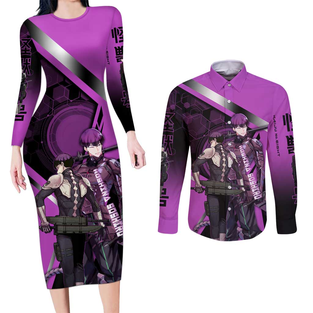 Hoshina Soshiro Couples Matching Long Sleeve Bodycon Dress and Long Sleeve Button Shirt Futuristic Tech Anime Style