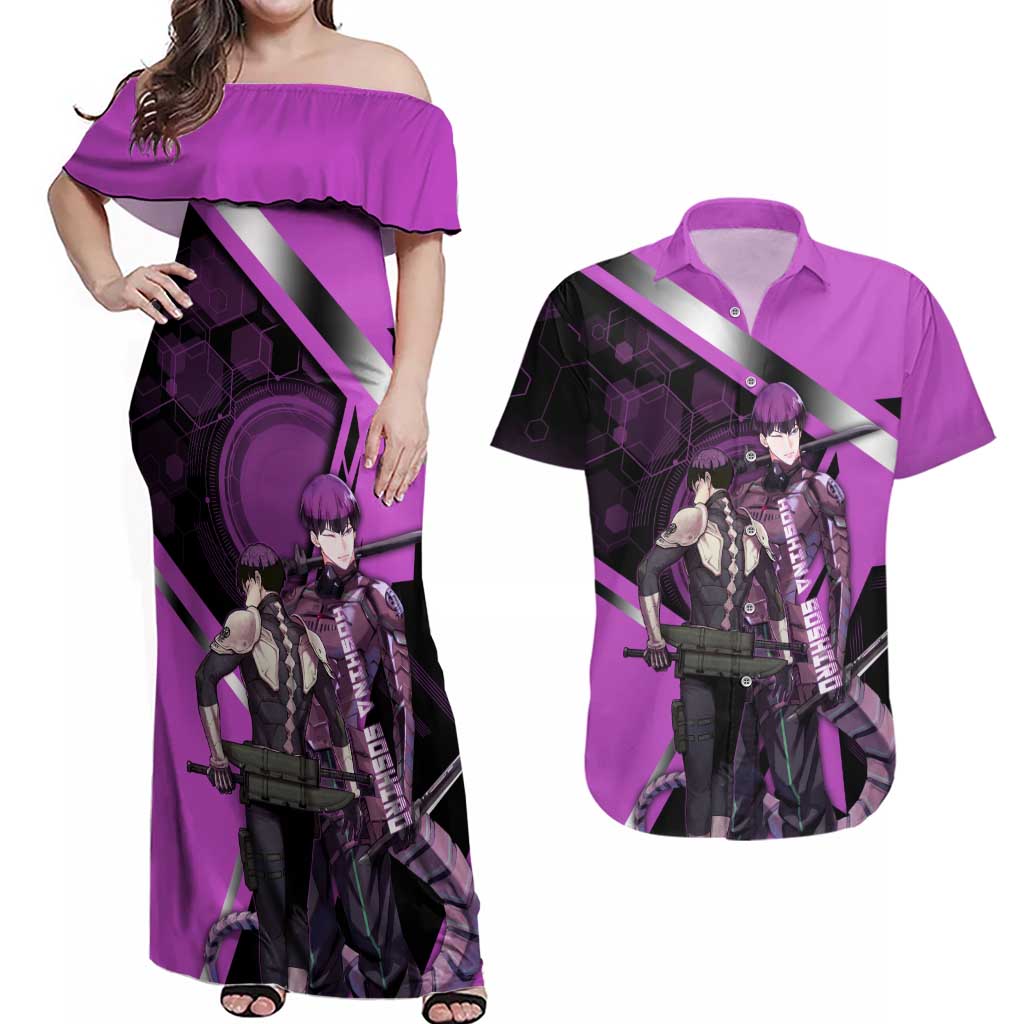 Hoshina Soshiro Couples Matching Off Shoulder Maxi Dress and Hawaiian Shirt Futuristic Tech Anime Style