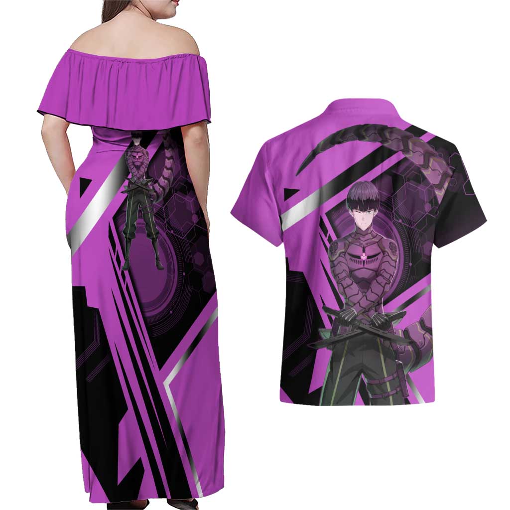 Hoshina Soshiro Couples Matching Off Shoulder Maxi Dress and Hawaiian Shirt Futuristic Tech Anime Style