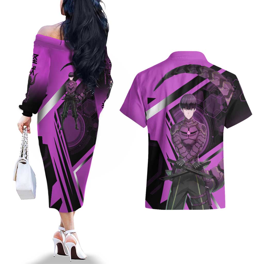 Hoshina Soshiro Couples Matching Off The Shoulder Long Sleeve Dress and Hawaiian Shirt Futuristic Tech Anime Style