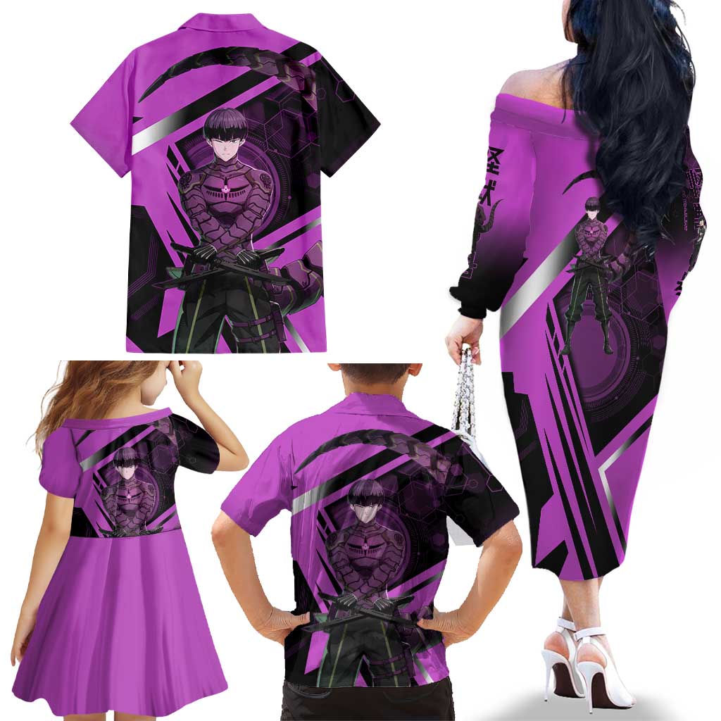 Hoshina Soshiro Family Matching Off The Shoulder Long Sleeve Dress and Hawaiian Shirt Futuristic Tech Anime Style