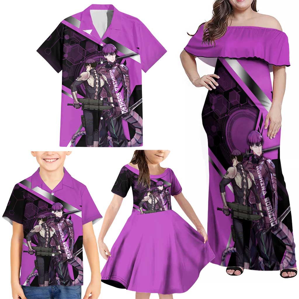 Hoshina Soshiro Family Matching Off Shoulder Maxi Dress and Hawaiian Shirt Futuristic Tech Anime Style