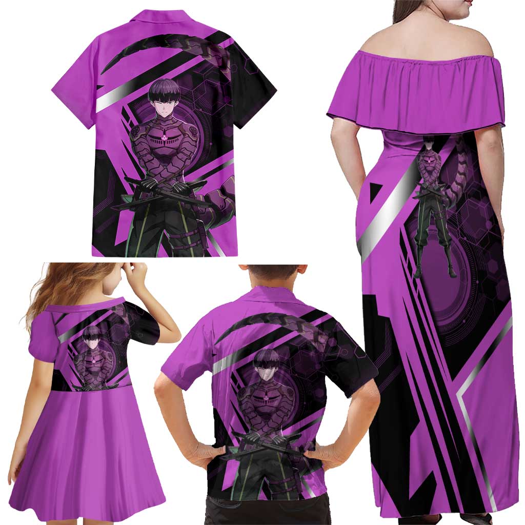 Hoshina Soshiro Family Matching Off Shoulder Maxi Dress and Hawaiian Shirt Futuristic Tech Anime Style