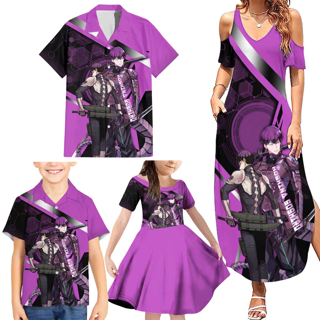 Hoshina Soshiro Family Matching Summer Maxi Dress and Hawaiian Shirt Futuristic Tech Anime Style