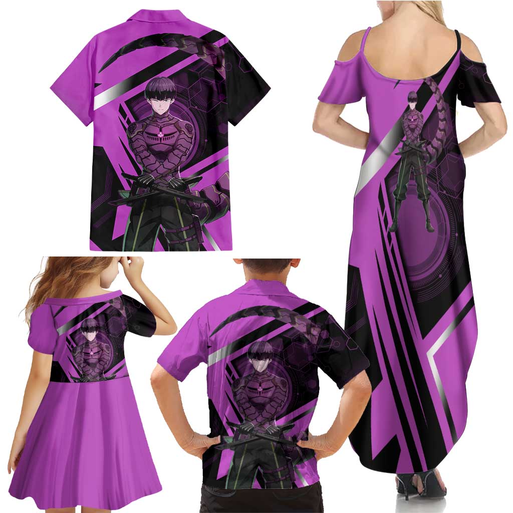 Hoshina Soshiro Family Matching Summer Maxi Dress and Hawaiian Shirt Futuristic Tech Anime Style